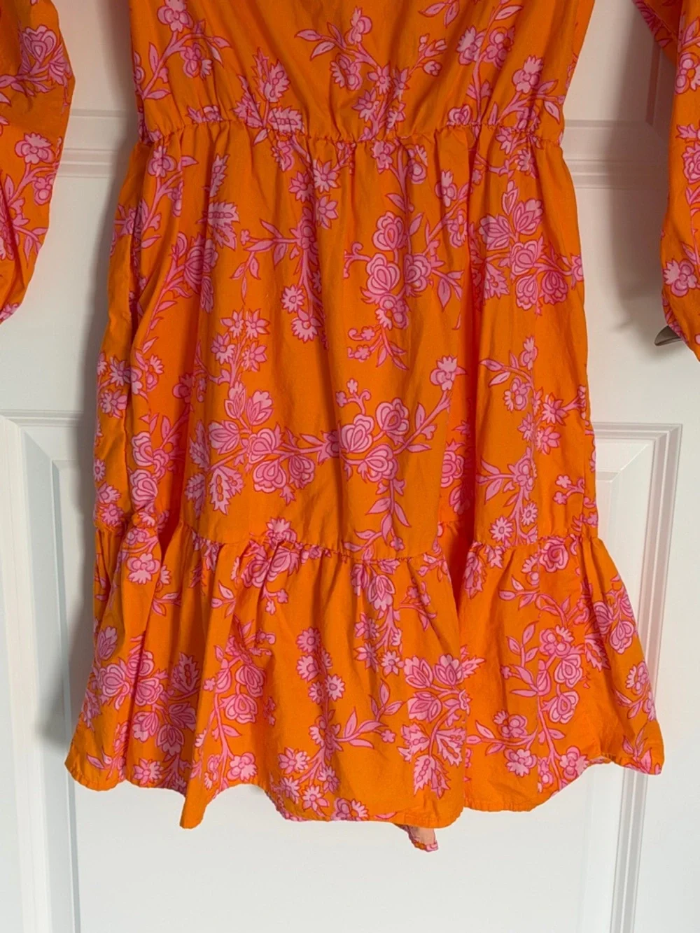 J. Crew Women's Orange Floral Tiered Mini Dress Size 4 - 54954